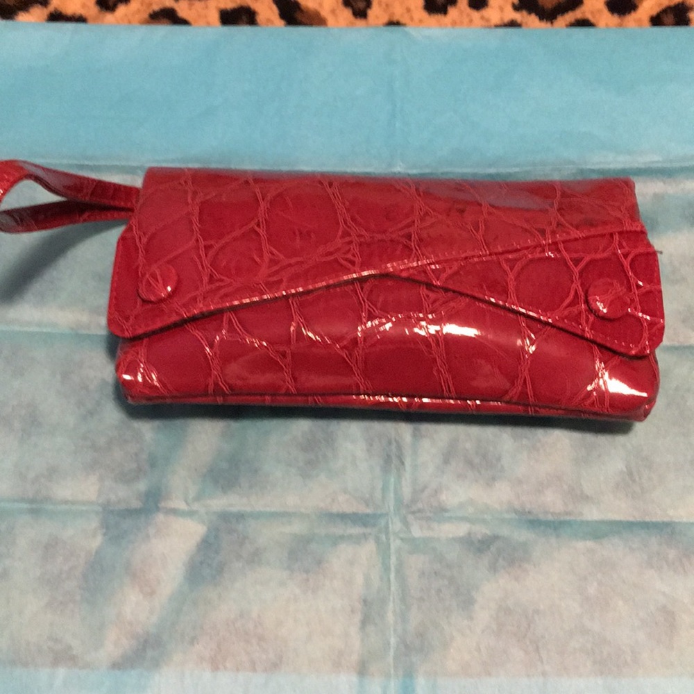 Imitation Patent Leather Croc Clutch